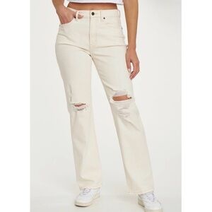 Eunina Codi Super High Rise Distressed Dad Beige Colored Stretch Jeans Size 7/28